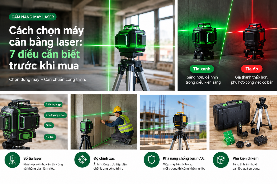 Infographic 7 tiêu chí chọn máy cân bằng laser trước khi mua